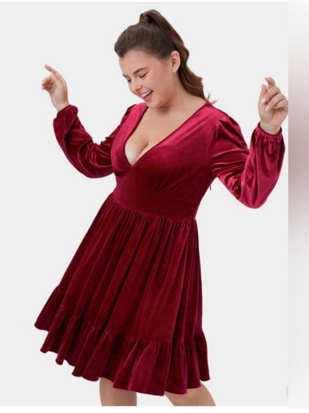 Halara NWT SZXL Deep Red Velvet Babydoll Dress Dark Romance 70's Whimsigoth Y2K